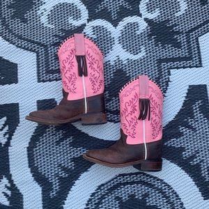 Pink leather cowboy boots